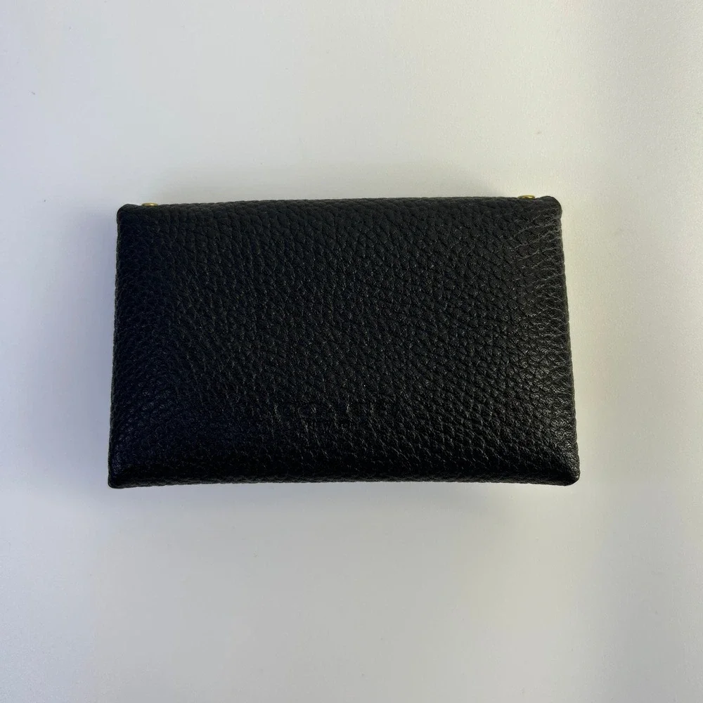 Coach Turnlock Slim Card Case Black Pebbled Leather Rivet Wallet Excellent